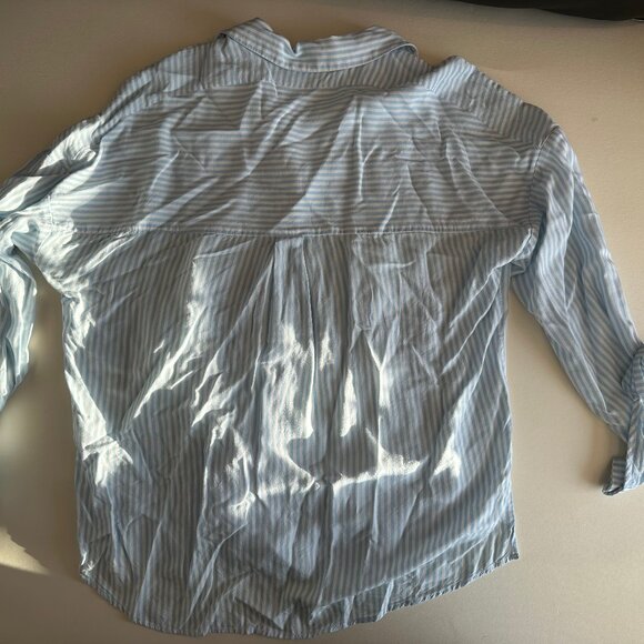 Baby blue and white Pinstriped Button up Blouse - Picture 2 of 3